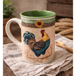 Gibson Home Morning’s Call Rooster Mug Daybreak Farmhouse Country Sunflower